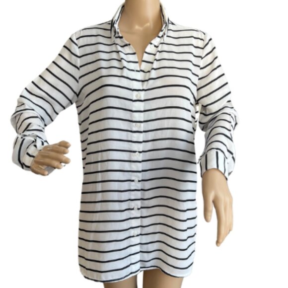 TRISTAN Striped Button-Down Lounge Shirt / Size Small - Picture 1 of 10